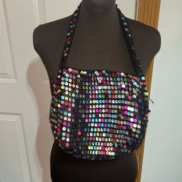 Y2K Black Crochet Type Multi Color Sequin Shoulder Bag - Picture 1 of 5
